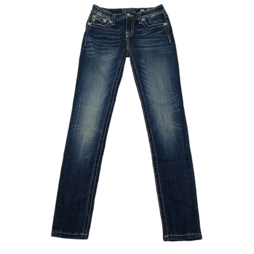 Miss Me Jeans Size 27 X 31 Skinny Medium Wash Embellished Flap Pockets